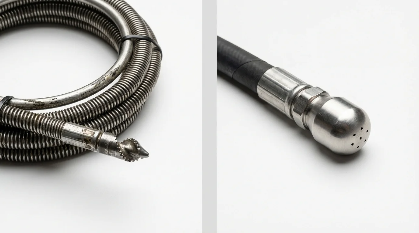 Drain snake cable and hydro jetting nozzle used for drain cleaning in Checotah, OK
