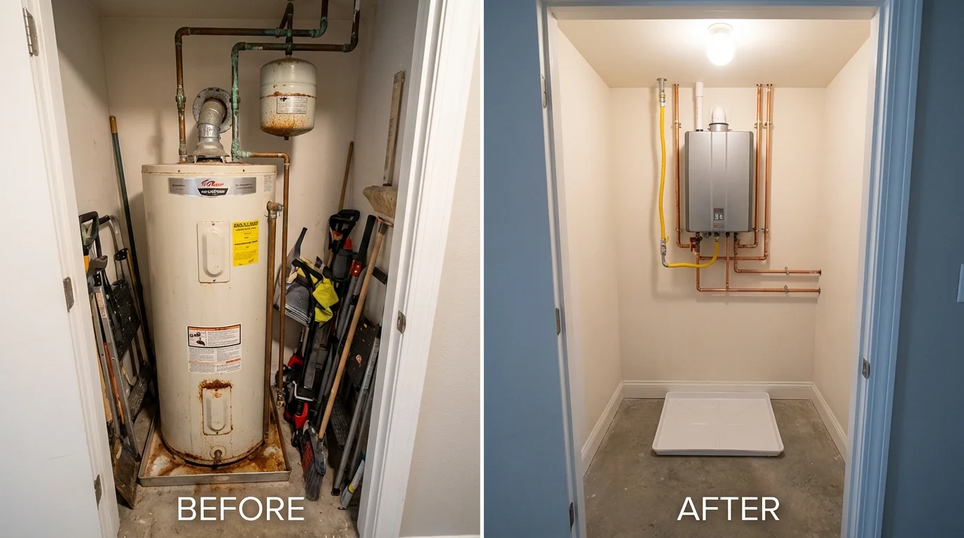 Tank water heater versus wall-mounted tankless unit comparison for Checotah, OK homeowners