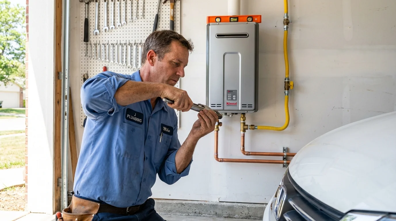 Tankless water heater installation by a Johns Plumbing LLC plumber in Checotah