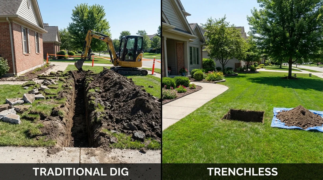 Trenchless sewer repair with minimal yard damage versus traditional excavation in Checotah, OK